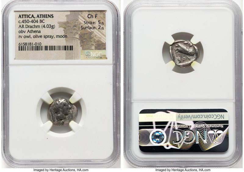 ATTICA. Athens. Ca. 450-404 BC. AR drachm (15mm, 4.03 gm, 8h). NGC Choice Fine 5...