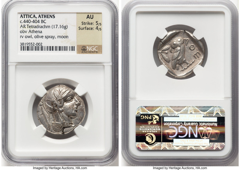 ATTICA. Athens. Ca. 440-404 BC. AR tetradrachm (24mm, 17.16 gm, 5h). NGC AU 5/5 ...