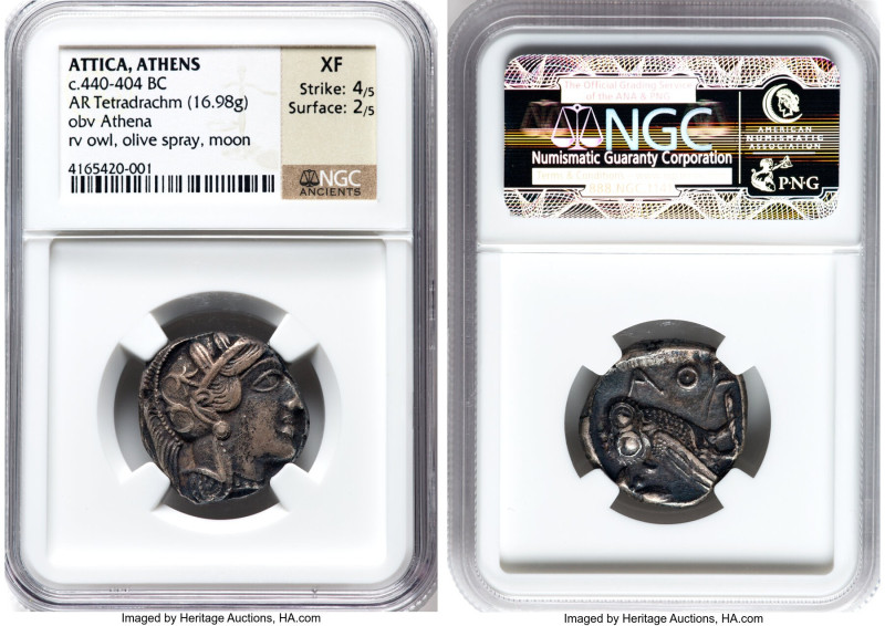 ATTICA. Athens. Ca. 440-404 BC. AR tetradrachm (23mm, 16.98 gm, 9h). NGC XF 4/5 ...