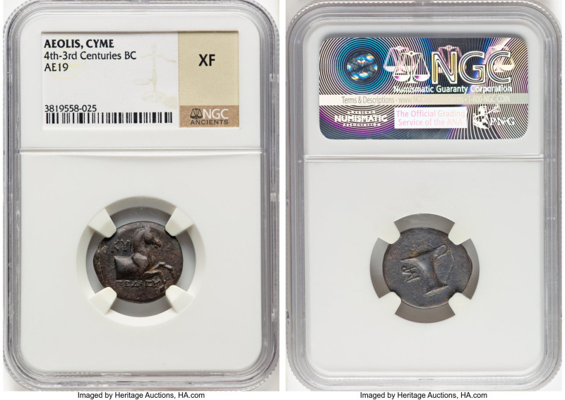 AEOLIS. Cyme. 4th-3rd Centuries BC. AE (19mm, 11h). NGC XF. Pedieus, magistrate....