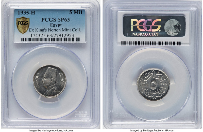 Fuad I Specimen 5 Milliemes AH 1354 (1935)-H SP63 PCGS, Heaton mint, KM346. Ex. ...