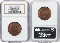 Lothian. Edinburgh copper 1/2 Penny Token 1791 MS64 Red and Brown NGC, D&H-39. Edge: Payable Edinburgh. NEMO ME IMPUNE LACESSET 1791 St. Andrew with c...
