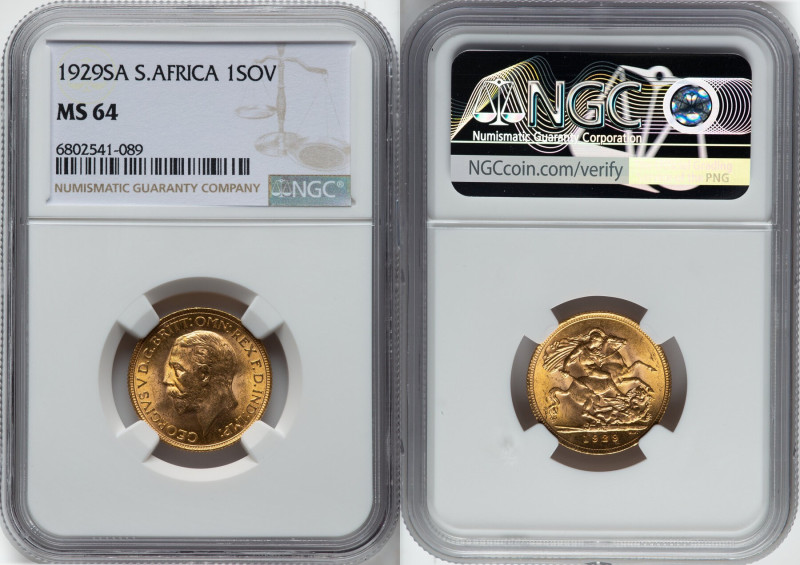 George V gold Sovereign 1929-SA MS64 NGC, Pretoria mint, KM-A22, S-4005. HID0980...