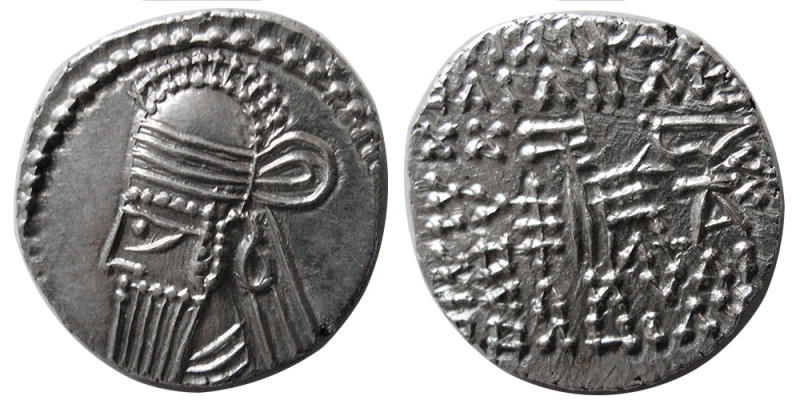 KINGS of PARTHIA. Vologases IV. Circa AD 147-191. AR Drachm (3.46 gm; 20 mm). Ec...