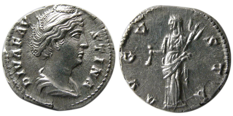 ROMAN EMPIRE, Diva Faustina Senior, died 140/1 AD. AR Denarius (3.43 gm; 18 mm)....