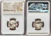 ATTICA. Athens. Ca. 440-404 BC. AR tetradrachm (23mm, 17.18 gm, 2h). NGC AU 5/5 - 4/5. Mid-mass coinage issue. Head of Athena right, wearing crested A...