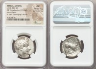 ATTICA. Athens. Ca. 440-404 BC. AR tetradrachm (25mm, 17.16 gm, 8h). NGC AU 5/5 - 4/5. Mid-mass coinage issue. Head of Athena right, wearing crested A...