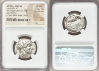 ATTICA. Athens. Ca. 440-404 BC. AR tetradrachm (25mm, 17.18 gm, 7h). NGC Choice XF 5/5 - 4/5. Mid-mass coinage issue. Head of Athena right, wearing cr...