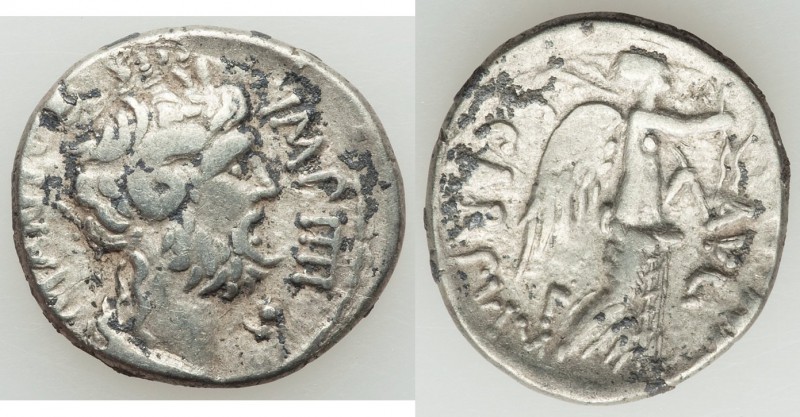 Mark Antony as Triumvir (44-31 BC) and L. Pinarius Scarpus as Imperator. AR dena...