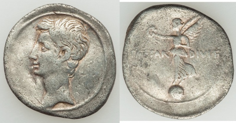 Octavian, as sole Imperator (31-27 BC). AR denarius (20mm, 3.43 gm, 8h). About V...