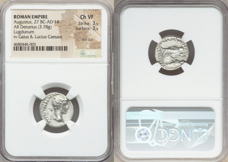 Augustus (27 BC-AD 14). AR denarius (18mm, 3.78 gm, 8h). NGC Choice VF 3/5 - 3/5...