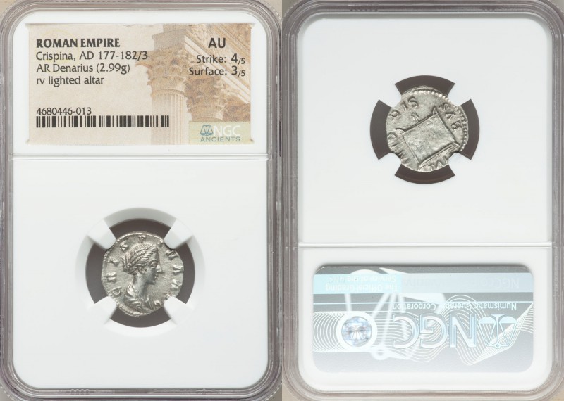 Crispina (AD 177-182/3). AR denarius (17mm, 2.99 gm, 5h). NGC AU 4/5 - 3/5. Rome...