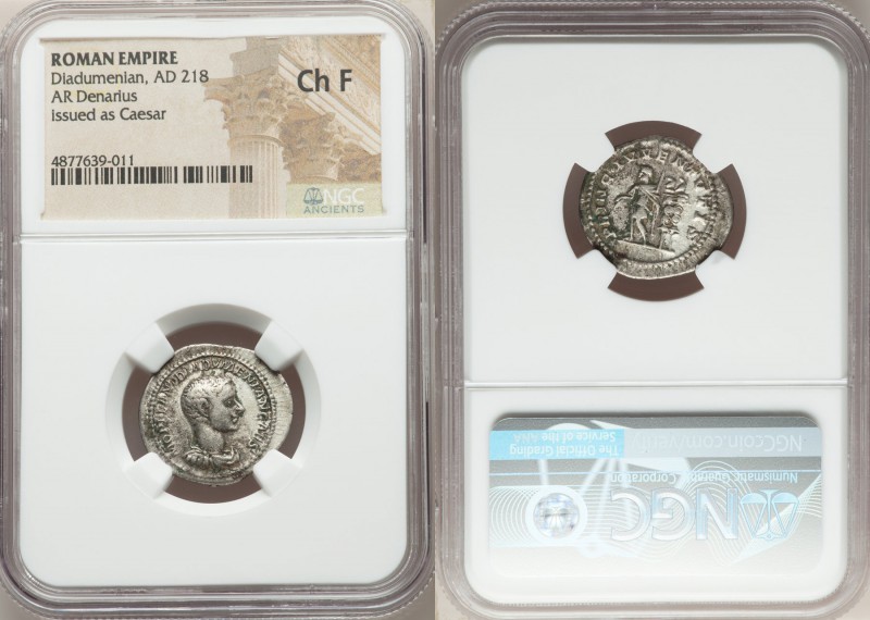 Diadumenian, as Caesar (AD 217-218). AR denarius (21mm, 7h). NGC Choice Fine. Ro...