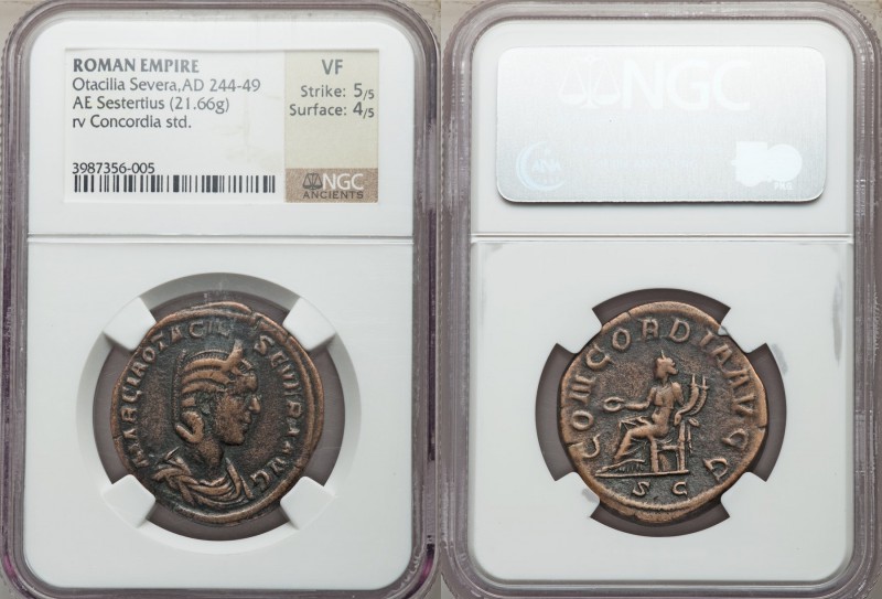 Otacilia Severa (AD 244-249). AE sestertius (30mm, 21.66 gm, 12h). NGC VF 5/5- 4...