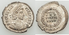Constantius II, as Augustus (AD 337-361). AR siliqua (22mm, 2.92 gm, 7h). NGC (photo-certificate) MS 4/5 - 2/5. Sirmium, AD 351-355. D N CONSTAN-TIVS ...