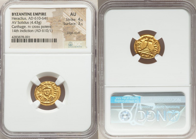 Heraclius (AD 610-641). AV solidus (17mm, 4.43 gm, 7h). NGC AU 4/5 - 3/5, edge s...