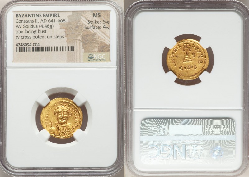 Constans II Pogonatus (AD 641-668). AV solidus (20mm, 4.46 gm, 6h). NGC MS 5/5 -...