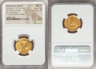 Constans II Pogonatus (AD 641-668). AV solidus (20mm, 4.46 gm, 6h). NGC MS 5/5 - 4/5. Constantinople, 2nd officina, dated Indictional Year 6 (AD 662/3...