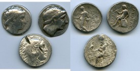 ANCIENT LOTS. Greek. Macedonian and Seleucid Kingdoms. Ca. 336-246 BC. Lot of three (3) AR tetradrachms. VG-Fine, test cuts, bankers punches. Includes...