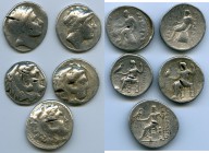 ANCIENT LOTS. Greek. Macedonian and Seleucid Kingdoms. Ca. 336-246 BC. Lot of five (5) AR tetradrachms. VG-Fine, test cuts, bankers punches. Includes:...