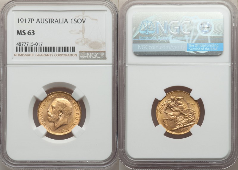 George V gold Sovereign 1917-P MS63 NGC, Perth mint, KM29.

HID09801242017