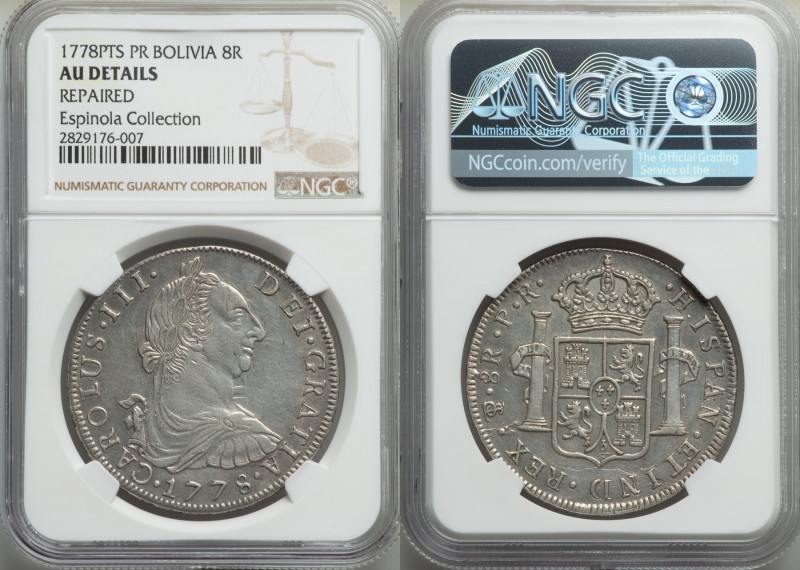 Charles III Pair of Certified 8 Reales NGC, 1) Potosi 1778 PTS-PR - AU Details (...