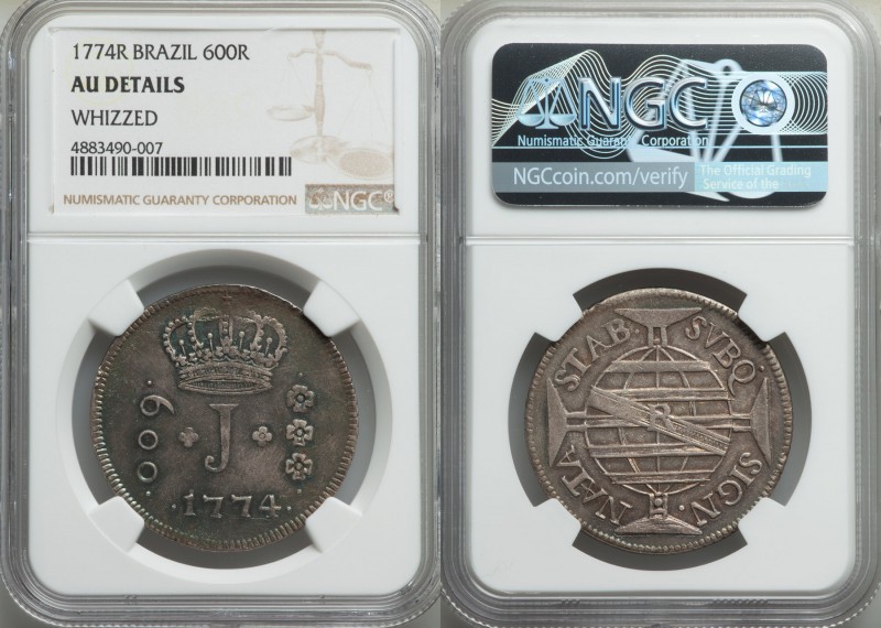 Jose I 600 Reis 1774-R AU Details (Whizzed) NGC, Rio de Janeiro mint, KM194. Col...