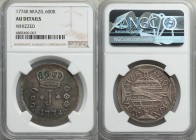 Jose I 600 Reis 1774-R AU Details (Whizzed) NGC, Rio de Janeiro mint, KM194. Colorful gray, gold and electric blue toning. From the Engelen Collection...