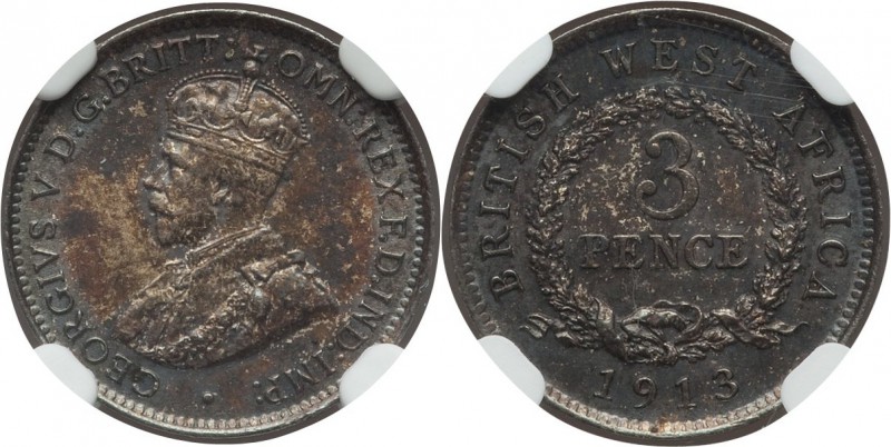 British Colony. George V 3-Piece Lot of Certified Minors 1913 NGC, 1) 3 Pence - ...