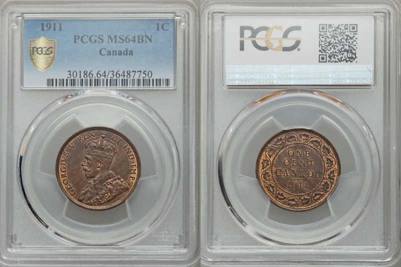 George V 3-Piece Lot Certified Assorted Cents, 1) Cent 1911 - MS64 Brown, PCGS, ...