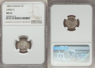 Victoria 5 Cents 1885 MS61 NGC, London mint, KM2. Large 5 variety.

HID09801242017