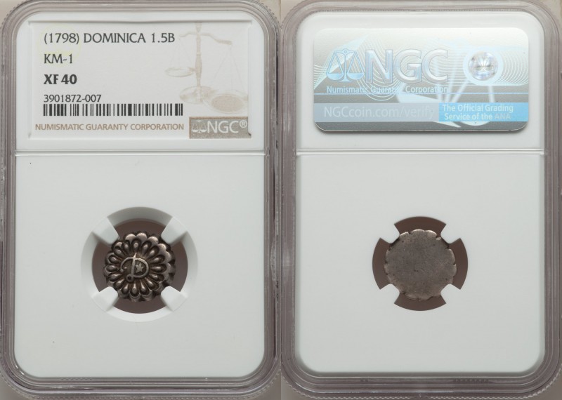 British Colony 1-1/2 Bits (Moco) ND (1798) XF40 NGC, KM1. Uniface coin overstruc...