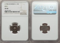 British Colony 1-1/2 Bits (Moco) ND (1798) XF40 NGC, KM1. Uniface coin overstruck on a crenated circular center plug of a Spanish colonial 8 Reales. S...