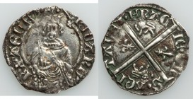 Aquitaine. Richard II (1377-1390) Hardi d'Argent ND About XF (scratches), Elias-228b (R), W&F-275A 7/b (R). 19mm. 0.96 gm. Comes with old Monnaies d'A...