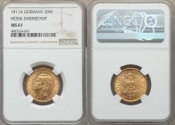 Hesse-Darmstadt. Ernst Ludwig gold 20 Mark 1911-A MS61 NGC, Berlin mint, KM374.

HID09801242017