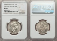 Prussia. Wilhelm II 2 Mark 1888-A MS62 NGC, Berlin mint, KM511, J-100. One year type with small eagle reverse. From the Engelen Collection of World Co...