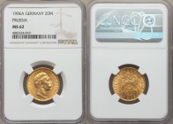Prussia. Wilhelm II gold 20 Mark 1906-A MS62 NGC, Berlin mint, KM521.

HID09801242017