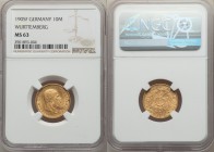 Württemberg. Wilhelm II gold 10 Mark 1905-F MS63 NGC, Stuttgart mint, KM633.

HID09801242017