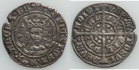 Henry VI (1422-1461) 1/2 Groat ND (1422-1427) About XF (edge cut), Calais mint, In-curved Pierced Cross mm, Annulet issue, S-1840. 23mm. 1.69gm. 

HID...