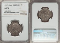 George II "Lima" Shilling 1745 AU50 NGC, Royal mint, KM583.2, S-3703. The silver for this coin was taken from the Spanish at Lima, Peru

HID0980124201...