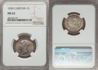 Victoria Shilling 1858 MS63 NGC, KM734.1, S-3904. From the Engelen Collection of World Coins

HID09801242017