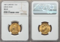 Victoria gold Sovereign 1887 MS63 NGC, KM767. Jubilee Head. 

HID09801242017