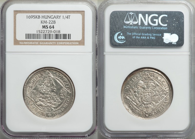 Leopold I 1/4 Taler 1695-KB MS64 NGC, Kremnitz mint, KM228 Her-886. Nice style w...