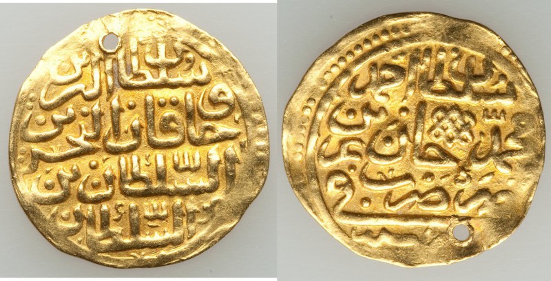 Ottoman Empire. Ahmed I gold Sultani ND (AH 1012 / 1603) Good XF (holed), Misr m...