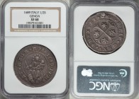 Genoa 1/2 Scudo 1689-ILM XF40 NGC, Genoa mint, KM81.1. Typical non-round planchet, overall pleasing with deep old tone.

HID09801242017