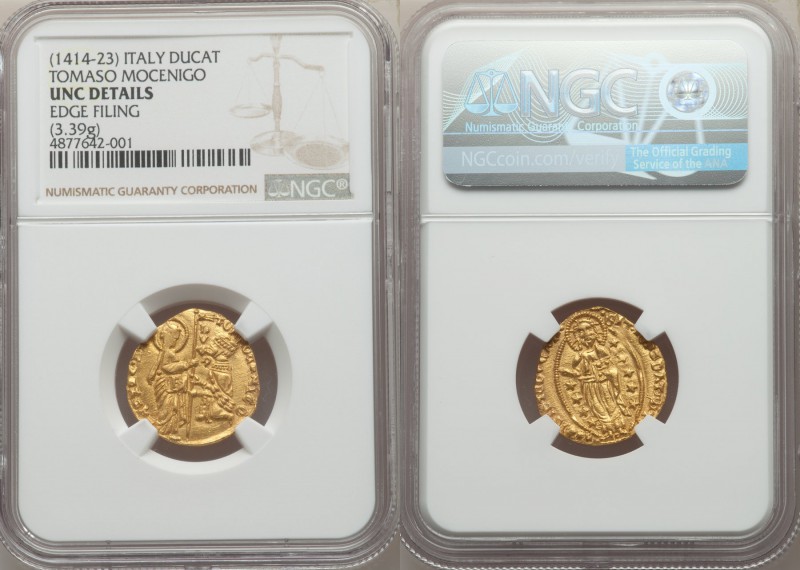 Venice Tomaso Mocenigo (1414-1423) Ducat ND UNC Details (Edge Filing) NGC, Venic...