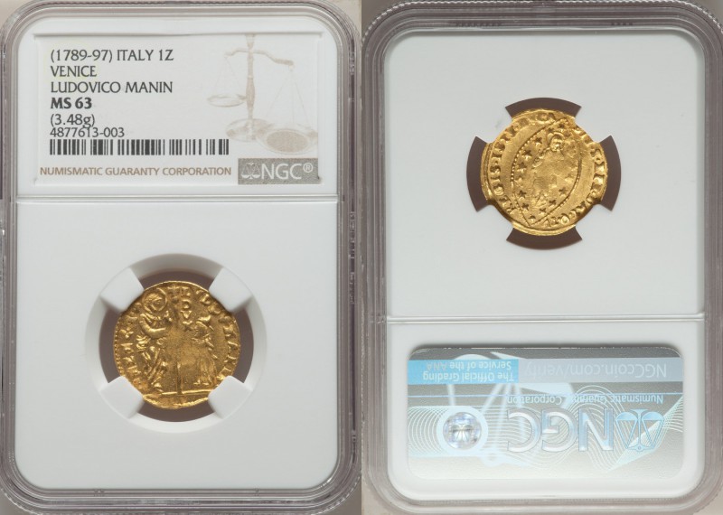 Venice. Ludovico Manin (1789-1797) gold Zecchino ND MS63 NGC, Venice mint, KM755...