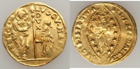 Venice. Ludovico Manin (1789-1797) gold Zecchino ND XF, Venice mint, KM755, Fr-755. 21mm. 3.42gm. LUDOV MANIN S M VENET / DVX. Doge kneeling left, hol...