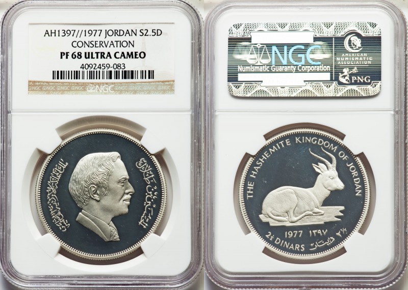 Hussein ibn Talal 3-Piece Lot of Certified silver Proof Dinars NGC, 1) 2-1/2 Din...