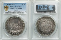 Philip V 8 Reales 1736 Mo-MF AU Details (Tooled) PCGS, Mexico City mint, KM103. Darker gray and turquois toning around edge, getting lighter as progre...